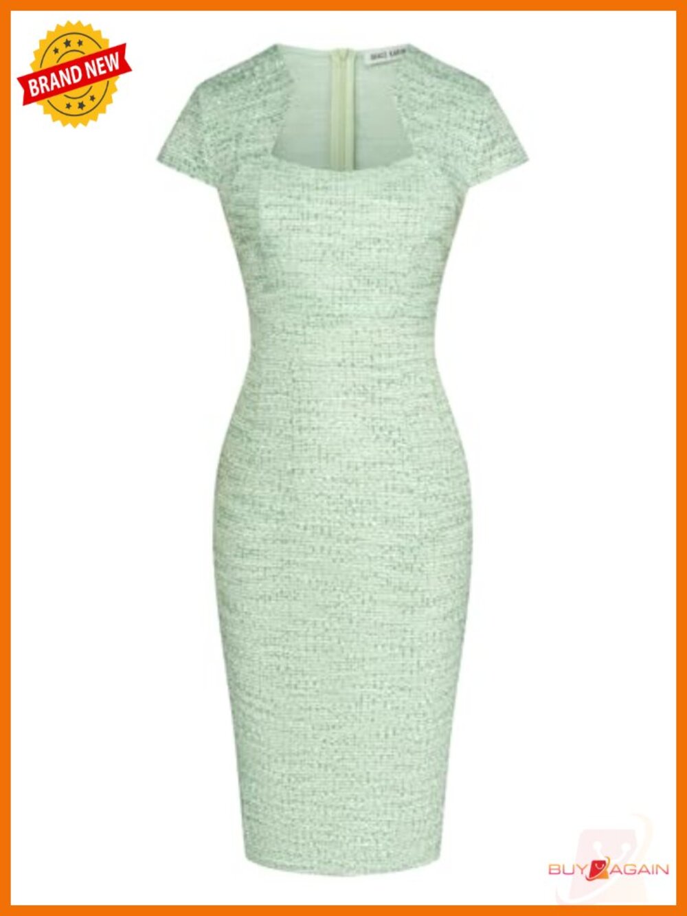Tweed Pencil Dress Cap Sleeve Sweetheart Neck Bodycon Midi Work Business